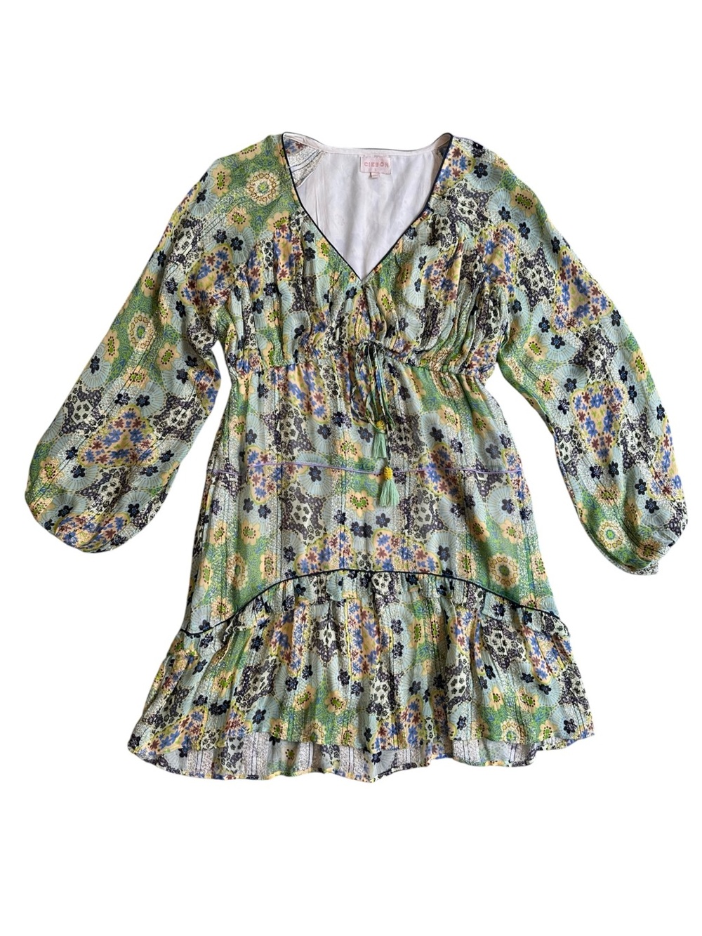 Ciebon Crissta Metallic Floral Long Sleeve Dress
